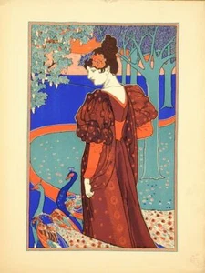 RHEAD VINTAGE FRENCH POSTER LA FEMME AU PAON ESTAMPE MODERNE 1897 - Picture 1 of 1