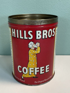 Vintage Hills Bros Coffee Can Tin 2 LBS Key Wind Red  Brand Kitchen Decor NO LID