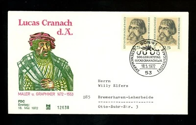 Historia Postal Alemania FDC #1091 Cranach arte pintor grabado 1972 Foto 1 de 2