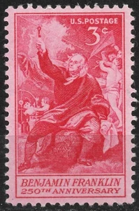 #1073 1956 3c US POSTAGE 250th Birth Anniversary of Benjamin Franklin MNH - Picture 1 of 2