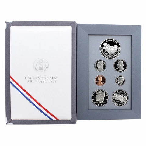 1991 S Prestige Proof Set Mount Rushmore 90% Silver Dollar 7 US Coins Cover