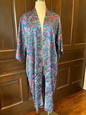 Bata Kimono Sedosa Dinastía California Tono Joya Paisley Bolsillo SIN CINTURÓN Talla L Foto 1 de 4