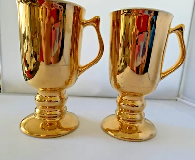 Taza de café irlandesa vintage Hall Pottery EE. UU. 1272 Golden Glo oro 22K MCM Foto 1 de 4