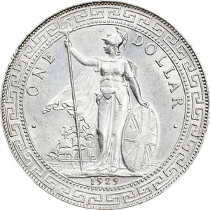 Great Britain: George V Trade Dollar 1929-B, NGC MS-62, Bombay Mint. Attractive! - Picture 1 of 6
