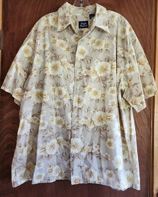 Camisa masculina havaiana vintage High Sierra 100% algodão tamanho XL bege estampa floral - Imagem 1 de 4