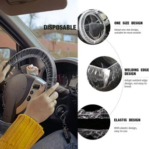 Universal Plastic Car Steering Wheel Cover Disposable Dustproof Cover 100Pcs - Picture 1 of 16