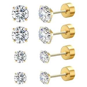 2 Pairs Women 18k Gold Plated Nap Earrings as Flat Back Stud Hypoallergenic Gift - Picture 1 of 7