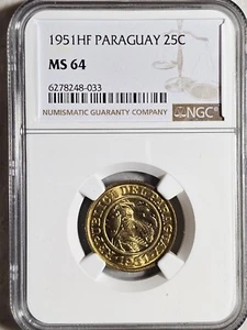 Paraguay 25 Centimos 1951 HF NGC MS 64 - Picture 1 of 2