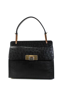Balenciaga Womens Leather Ostrich-Trimmed Le Dix Cartable S Handbag Black
