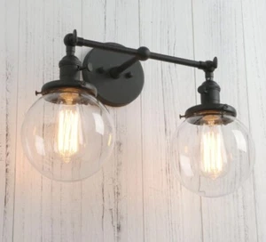 PERMO Double Sconce Vintage Industrial Antique 2-lights Wall Sconces 5.9” Globes - Picture 1 of 6
