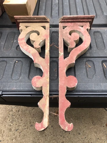 WOW pair of c1870 victorian corbel brackets red & white OH farmhouse 29/10/4.75 Cover