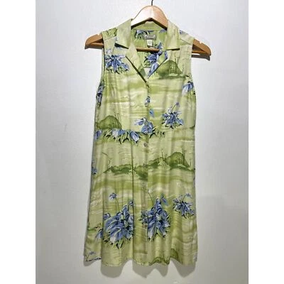 Tommy Bahama silk floral dress beach vacation resort button up green women 10 - Image 1 of 4