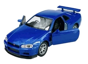 WELLY NISSAN SKYLINE GT-R R34 BLUE 1:34 DIE CAST METAL MODEL NEW IN BOX - Picture 1 of 13