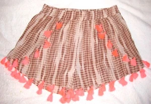 Dizzy Lizzy Womens Tie Dye Tassel Shorts Large Brown Orange Boho Elastic waist 2 - Picture 1 of 4