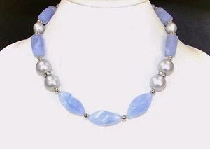 Blue and silver bead necklace with large beads and crystal spacer beads New - Picture 1 of 8