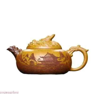 Yixing Purple Clay Teapot Hand Carving Section Mud Kettle Chinese Filter Teapot - Image 1 of 4