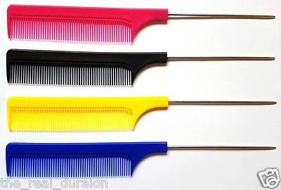 2 x Hairdressers Barbers Metal Pin Tail Comb Rat Tail Comb For Styling 4 Colours