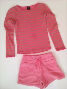 Baby Gap Girls L/S Striped Fancy Pink/Brown Tee Shirt & Pink Terry Shorts 4/5 - Picture 1 of 5