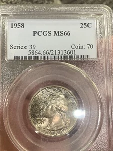 1958 P WASHINGTON QUARTER 25c PCGS MS 66 LOVELY TONED GEM MINT SET ORIGIN MS66 - Bild 1 von 8