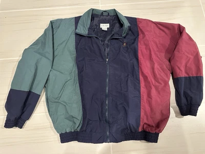 Izod Mens  Vintage 90s Retro Windbreaker Colorblock Navy Burgundy Green Zipper L - Image 1 of 4
