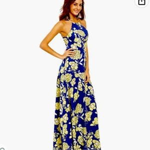 Damen Hawaii Tropical Aloha Kleid Blau Gelb Ärmellos Größe M - Bild 1 von 12