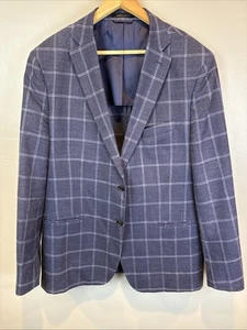 Lauren Ralph Lauren Men’s Blazer Size 48R Silk Wool Linen Blend Blue Windowpane  - Picture 1 of 14