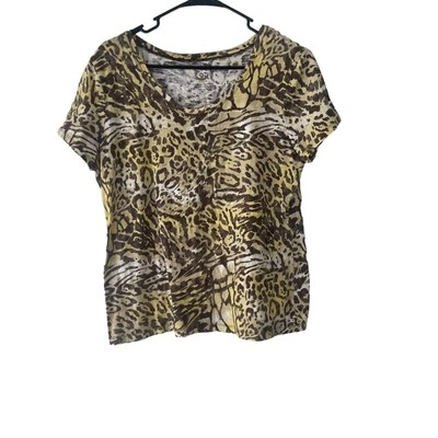 Zenergy Chico's Women's Size 2 Medium Cheetah Animal Print Short Sleeve Shirt - Image 1 of 4