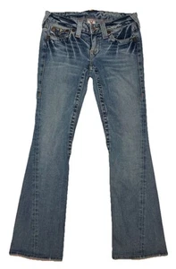 Vtg True Religion Joey Flare Jeans Button Flap Pocket Stretch Womens Sz 27 Y2K - Picture 1 of 17