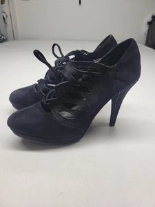 Impo Womens Heels Size 8.5M Faux Suede Black Lace Up Side Zipper Closed Toe - Picture 1 of 12