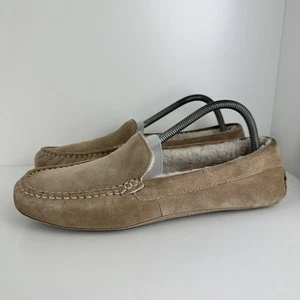 Ecco Slipper Mens Size 41 Tan Suede Moccasin Fur Lined Loafer Boat Shoe Warmth - Bild 1 von 12