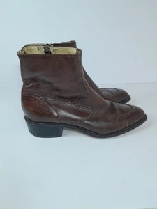 Vtg 70’s Wrangler Sz 10 D Side Zip Brown Leather Ankle Boots Men Leisure Suits - Picture 1 of 16