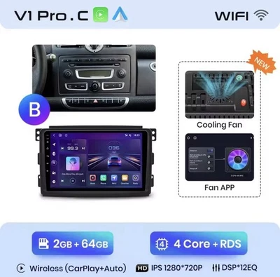 Autoradio Smart Fortwo 451  2005-2010 2G+64GB AndroidAuto-CarPlay Wireless - Immagine 1 di 4