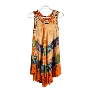 JK Embroidered Sleeveless Mini Sundress Orange Women's One Size Bohemian Summer - Picture 1 of 7