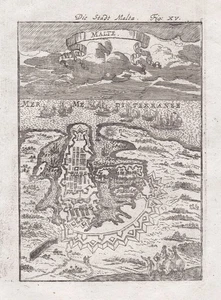 Malta La Valletta Malte plan map mappa Mallet incisione su rame incisione 1719 - Foto 1 di 1