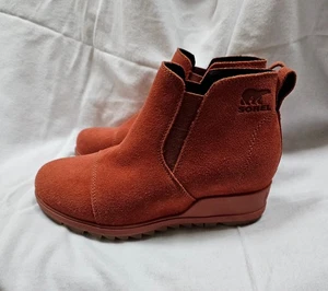 Sorel Evie Wedge Booties Women's WarpRed Suede Waterproof NL4910-849 Size 7 - Picture 1 of 9