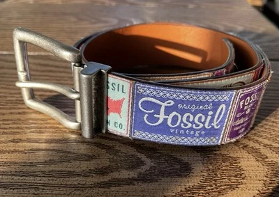 Cinturón Fósil Cuero Puntada Patchwork Granja Hippie Retro 39” L 1.5” W Mediano Foto 1 de 4