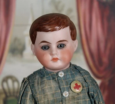 Antique Bisque Doll as "American Schoolboy" w Brown Hair, Original Costume, 12 " - Image 1 of 4