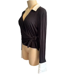 Lauren Ralph Lauren French Cuff Blouse Wrap Collared P Med Rachel Green Style - Picture 1 of 7