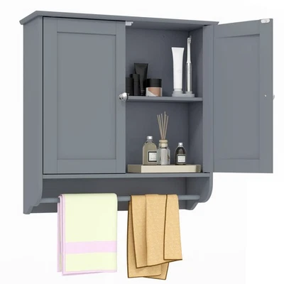 Costway Wall Mounted Bathroom Medicine Cabinet Storage Cupboard w/ Towel Bar - Image 1 of 4