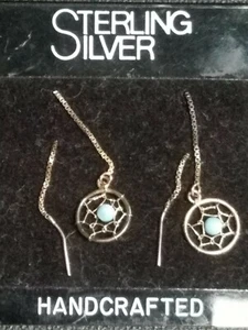 Sterling silver dream catcher earrings. Post through the ears adjustable length - Picture 1 of 4