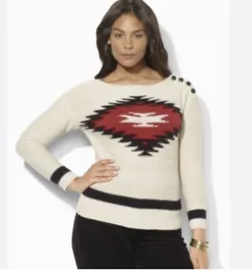 RALPH LAUREN Lauren Jeans Co Women’s Aztec Print Cotten/Blend Sweater Size Large - Picture 1 of 7