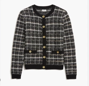 J. Crew Lady Cardigan Old Money Black Tweed Gold Button Sweater Classic Preppy - Picture 1 of 6