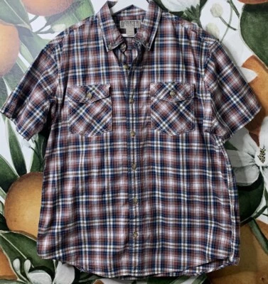 Duluth Trading Large Mens Plaid Button Front Short Sleeve Shirt 100% Cotton - Image 1 of 4