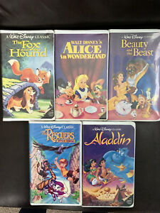 Disney Black Diamond VHS Lot Fox and Hound Aladdin Beauty and the Beast Alice