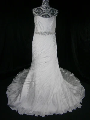 Vestido de Noiva Maggie Sottero 14 Marfim Sem Alças Ruched Bling Cinto Espartilho Trem - Imagem 1 de 4