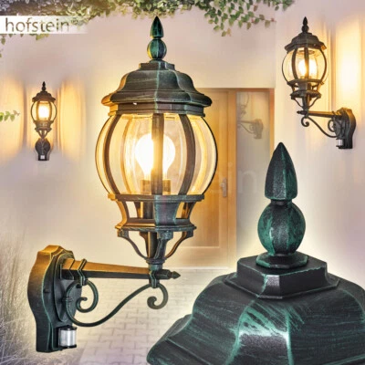 Bewegungsmelder Außen Wand Lampen Balkon Terrasse Laterne Leuchten schwarz/grün - Bild 1 von 3