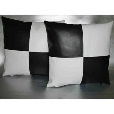 Cushion Cover Leather Pillow Throw Hair Decorative Genuine Decor Rug Black 1 - Image 1 of 3