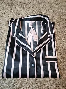 Victoria's Secret Black &pink Classic Stripe Satin Short Sleeve - Picture 1 of 7