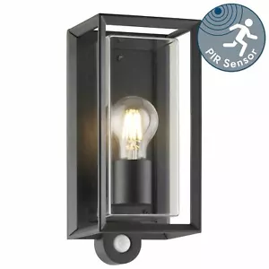 Black PIR Motion Sensor Security Light IP44 Outdoor Garden Porch Wall Light - Picture 1 of 6