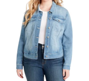 Jessica Simpson Denim Coat Womens Plus size 2X Blue Stretch Denim Jacket New - Picture 1 of 9